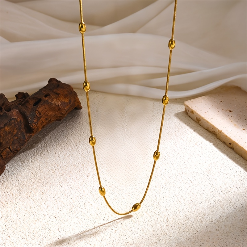 Exquisite Women's 316L Stainless Steel Oval Fixed Bead Necklace